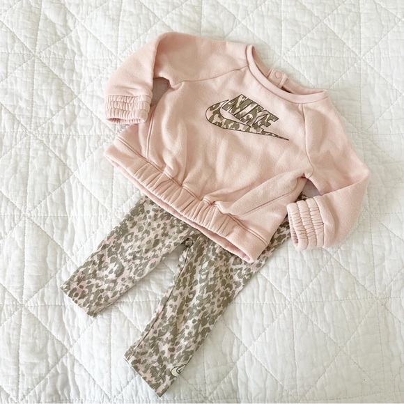 Nike Other - NIKE Leopard Legging & Matching Logo Sweatshirt 6 Months Baby Girl